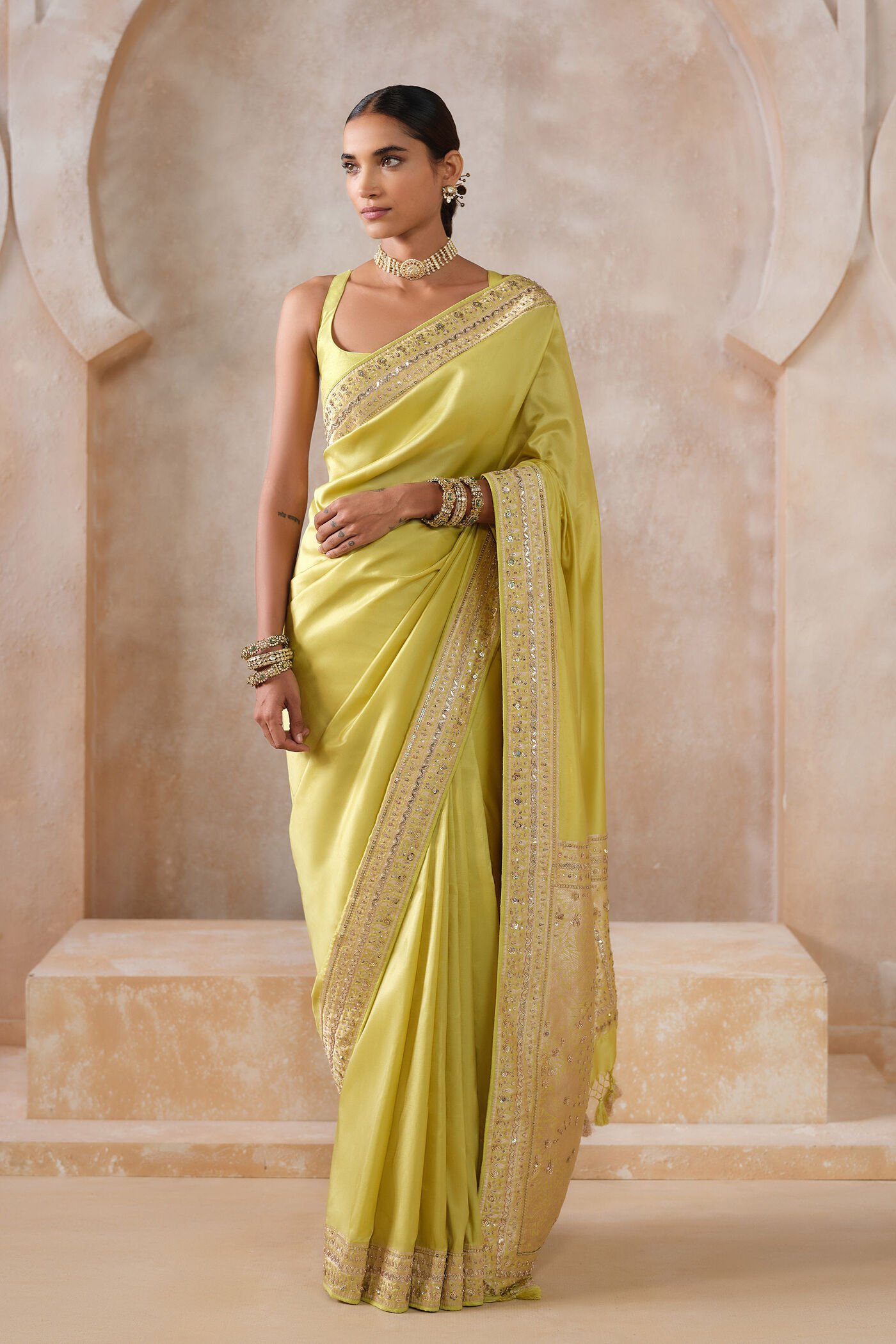 Sumarni Handwoven Benarasi Silk Saree - Lime ₹135,000 MRP Inclusive of all taxes