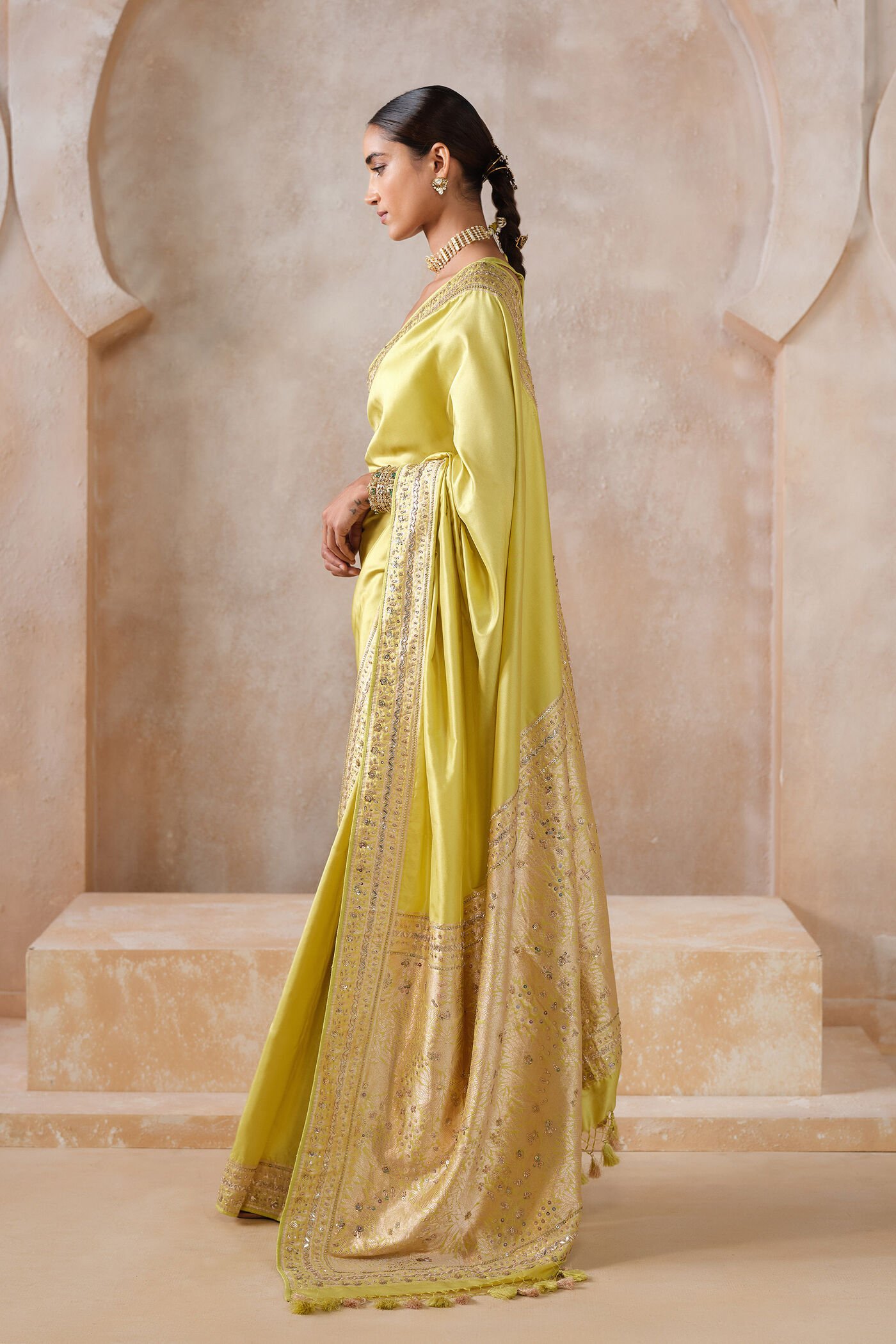 Sumarni Handwoven Benarasi Silk Saree - Lime ₹135,000 MRP Inclusive of all taxes - Image 3