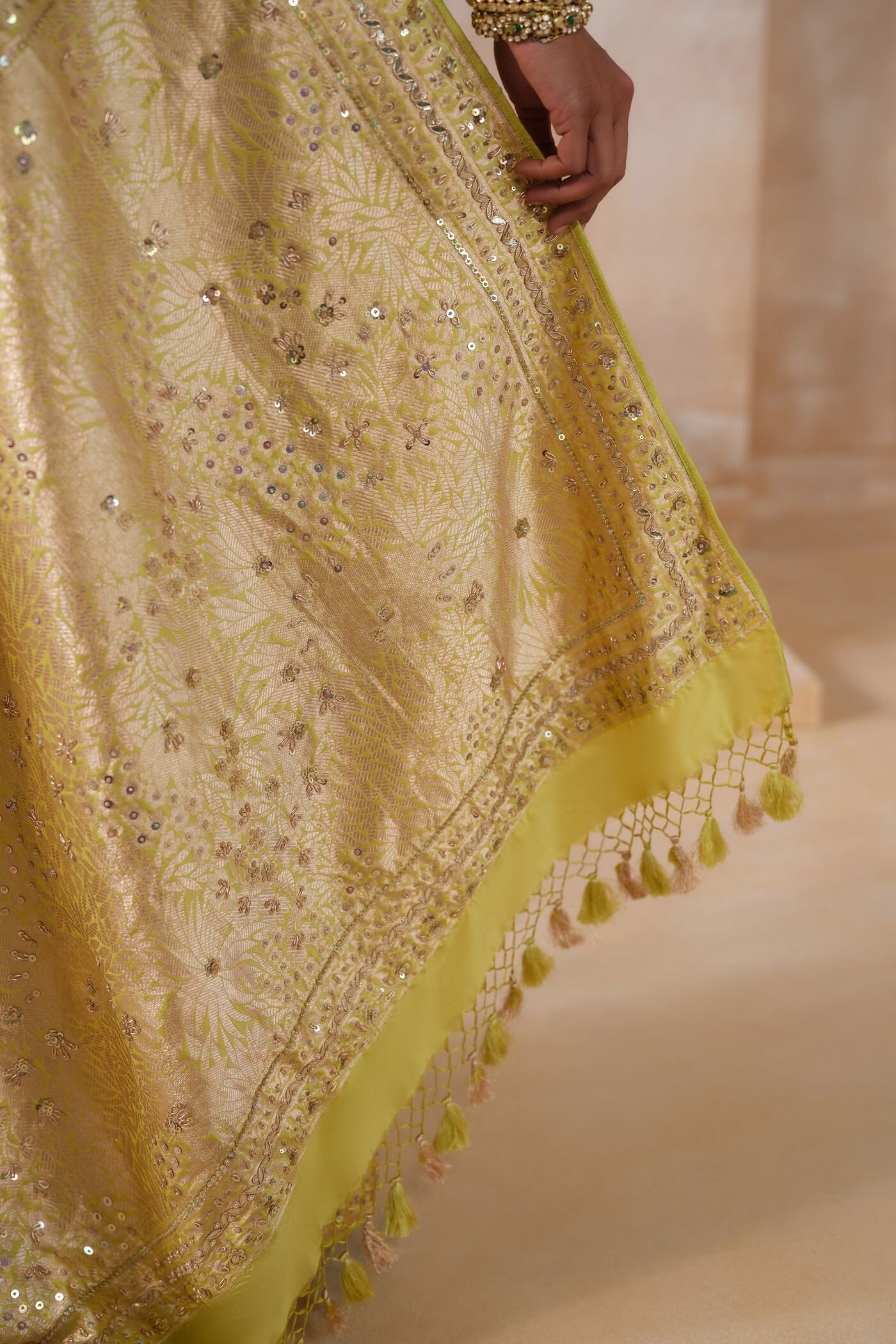 Sumarni Handwoven Benarasi Silk Saree - Lime ₹135,000 MRP Inclusive of all taxes - Image 5