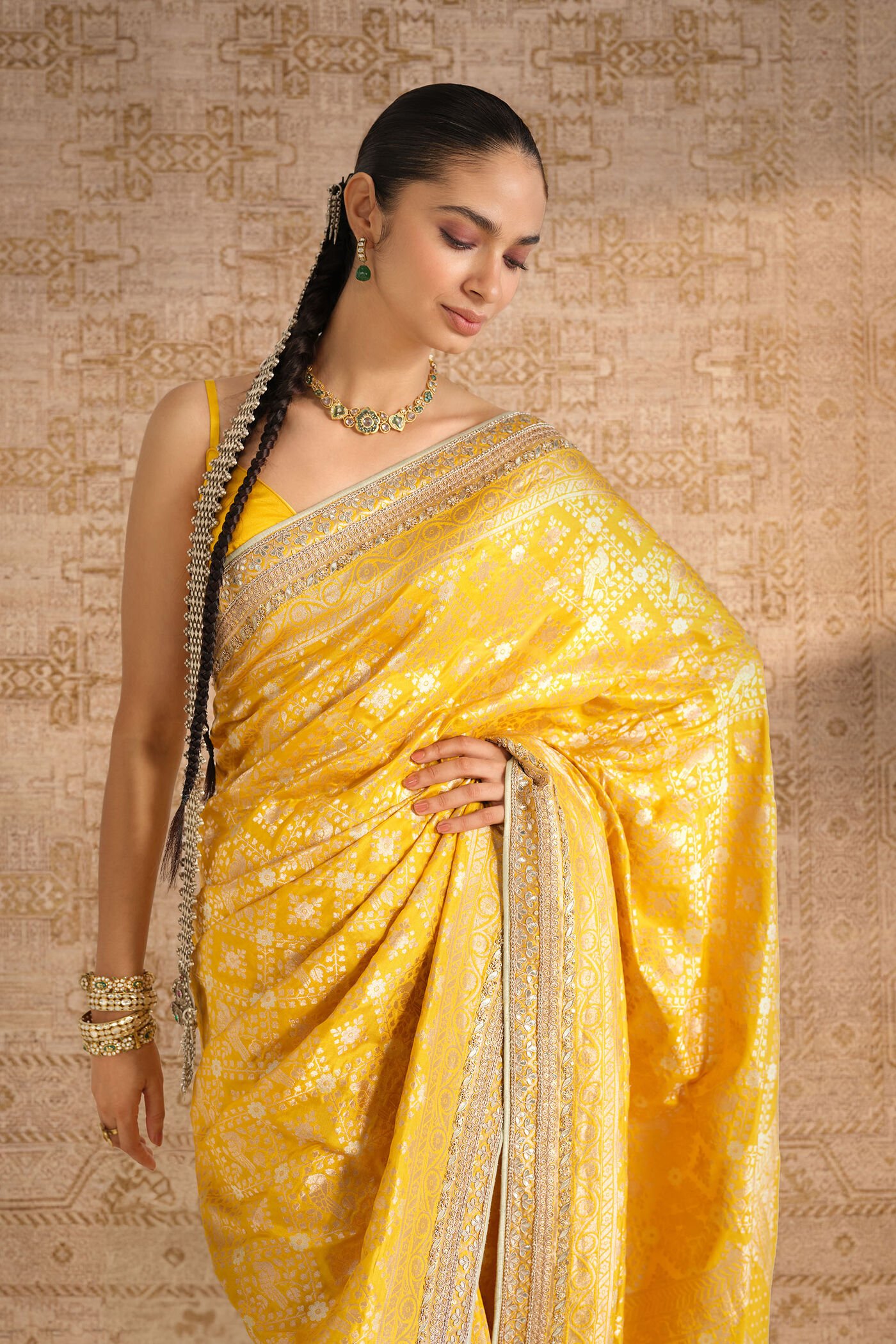 Nirjara Handwoven Benarasi Silk Saree - Yellow ₹145,000 MRP Inclusive of all taxes - Image 3