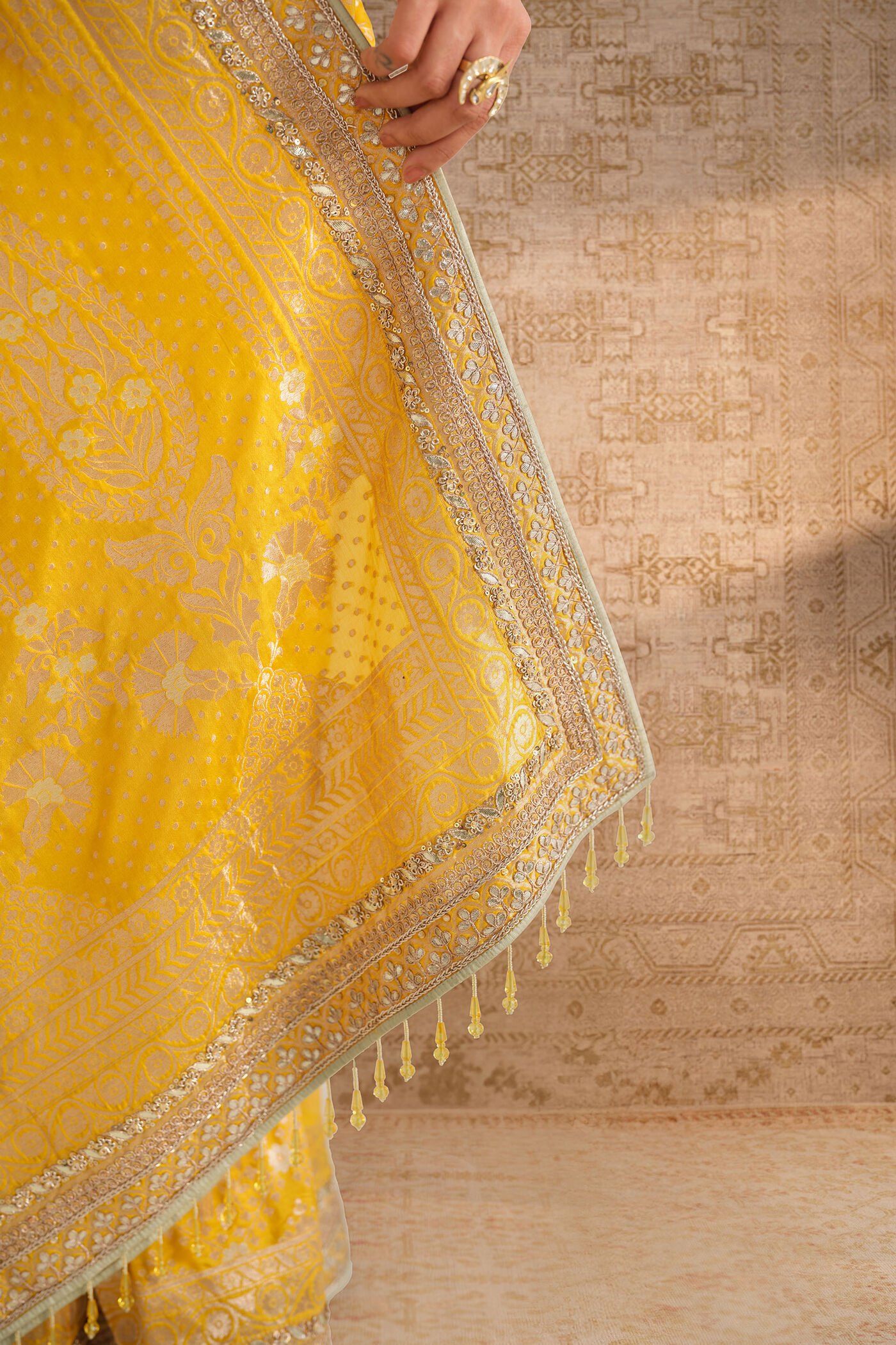 Nirjara Handwoven Benarasi Silk Saree - Yellow ₹145,000 MRP Inclusive of all taxes - Image 4