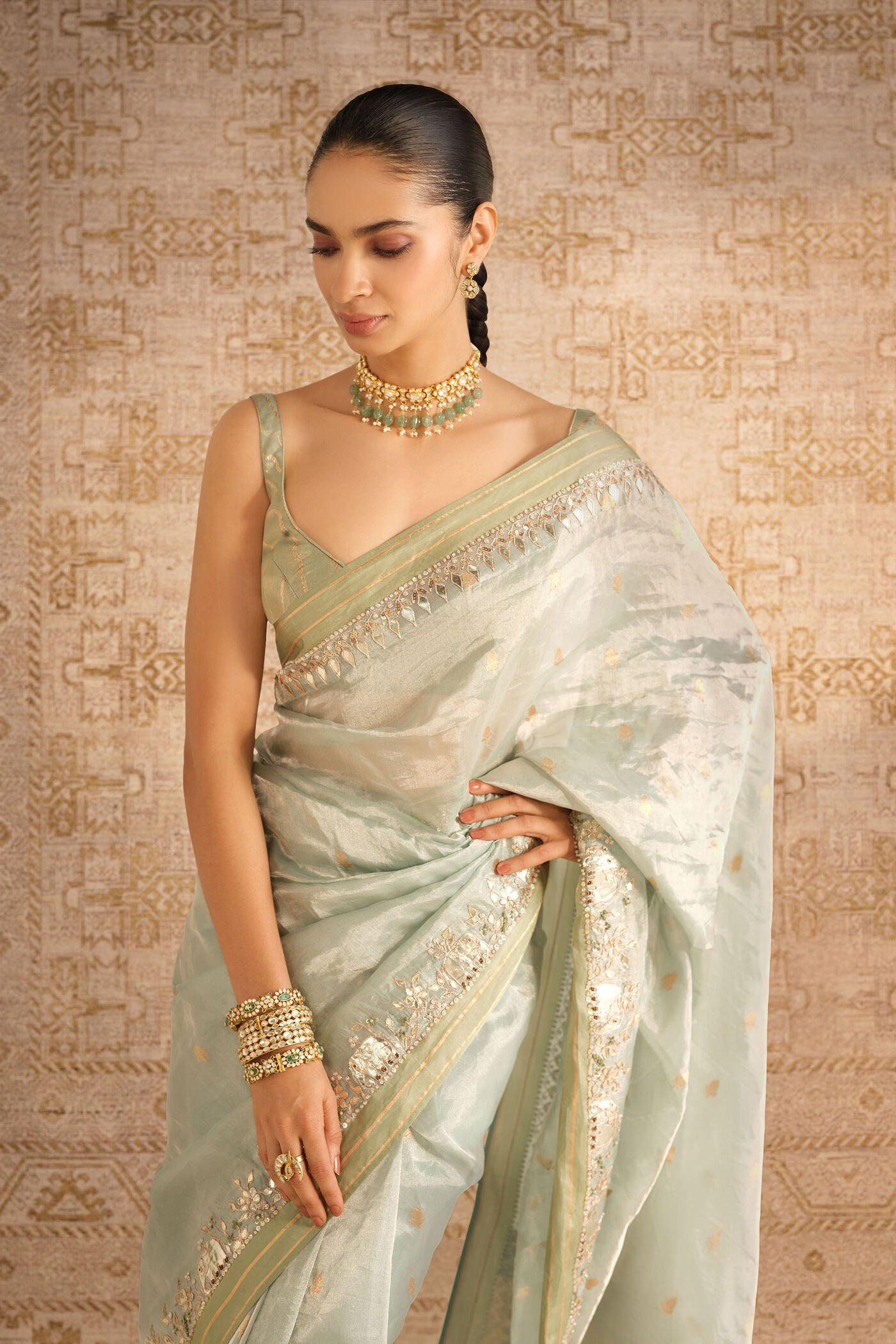 Asvitha Handwoven Benarasi Silk Saree - Sage ₹99,000 MRP Inclusive of all taxes - Image 4