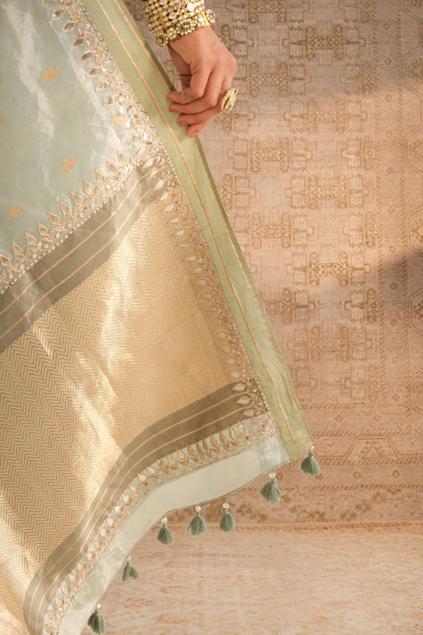 Asvitha Handwoven Benarasi Silk Saree - Sage ₹99,000 MRP Inclusive of all taxes - Image 7